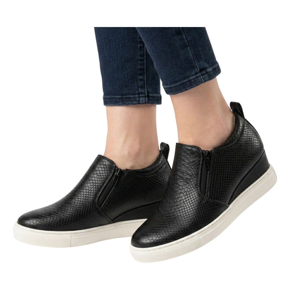 Jolimall Black Wedge Heel Sneaker Booties w/Side Zip Size 5.5